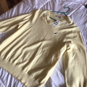 NWT MENS LARGE NAUTICA COTTON V NECK SWEATER. CANARY YELLOW